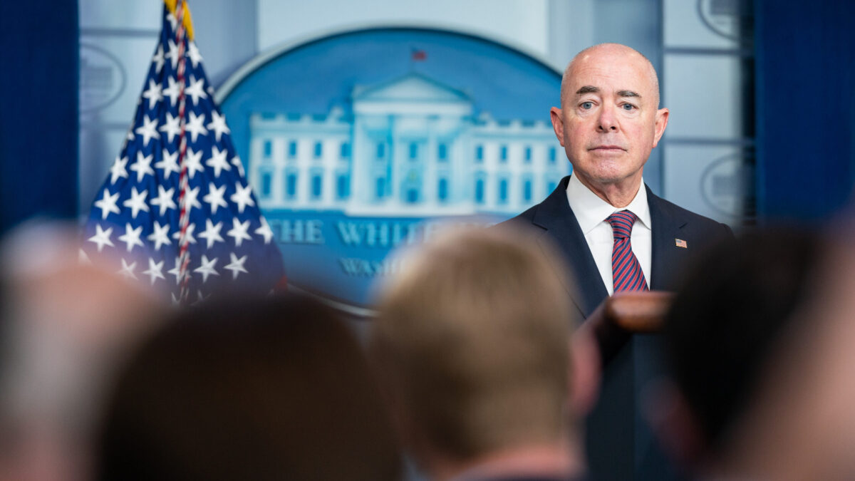 Homeland Security Secretary Alejandro Mayorkas holds a press briefing, Friday, September 24, 2021, in the James S. Brady Press Briefing Room of the White House. (Official White House Photo by Hannah Foslien)